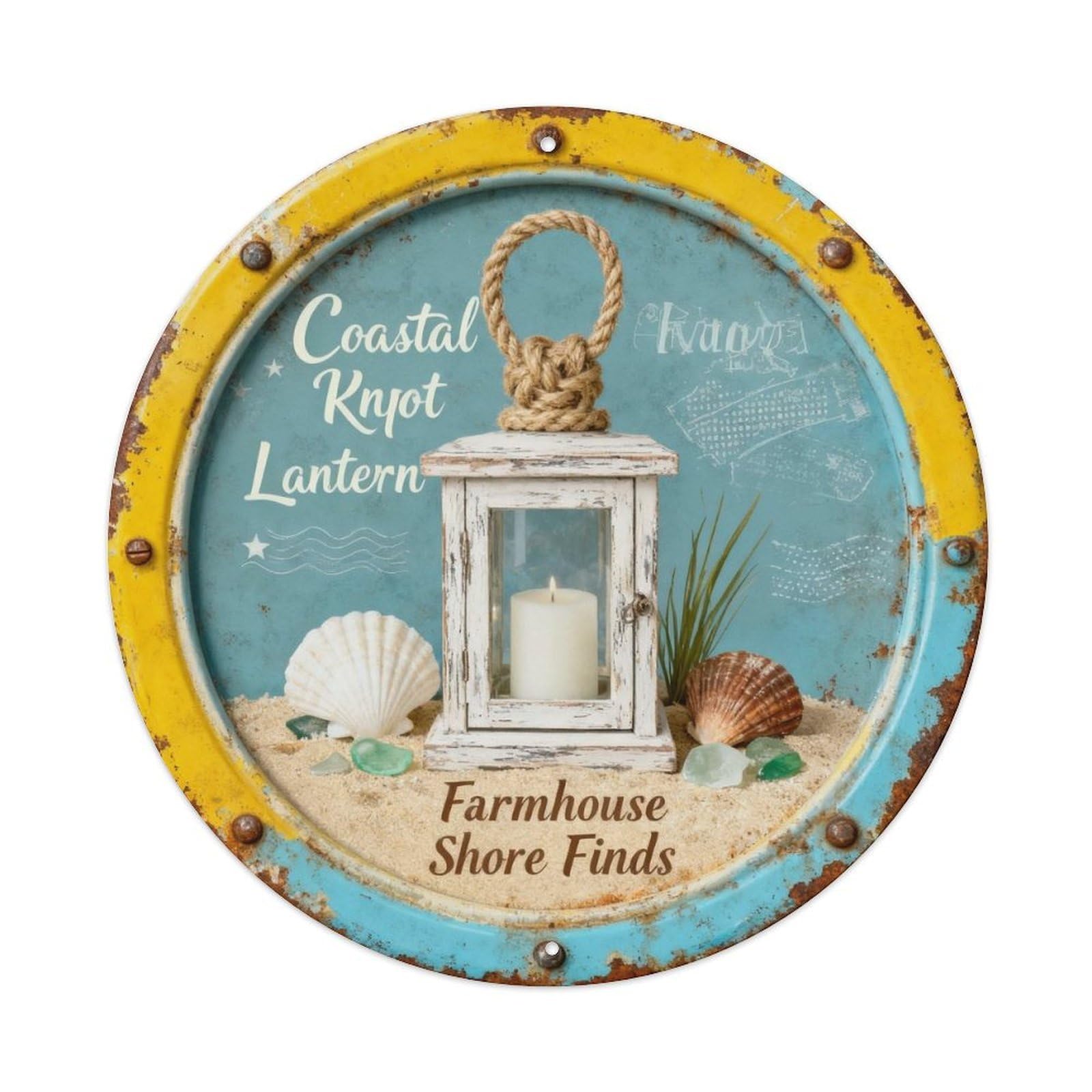 Coastal Rope Knot Lantern Metal Tin Sign Plaque