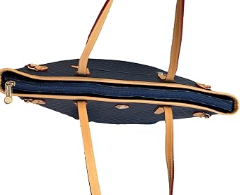 Rioni Signature Navy Designer Canvas Italian Leather Trimmed Tote Shoulder Bag...