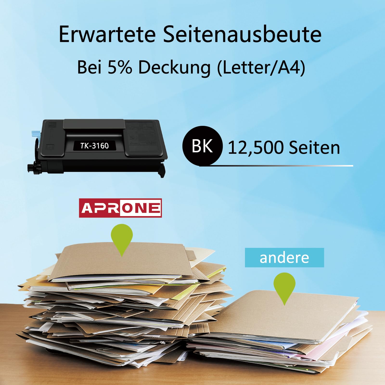 APRONE TK-3160 Lot de 2 Cartouches Toners compatibles avec Kyocera TK-3160 TK 3160 pour imprimantes Kyocera Ecosys P3045dn P3055dn P3050dn P3060dn P3150dn P3155dn P3260dn (2 Noir)