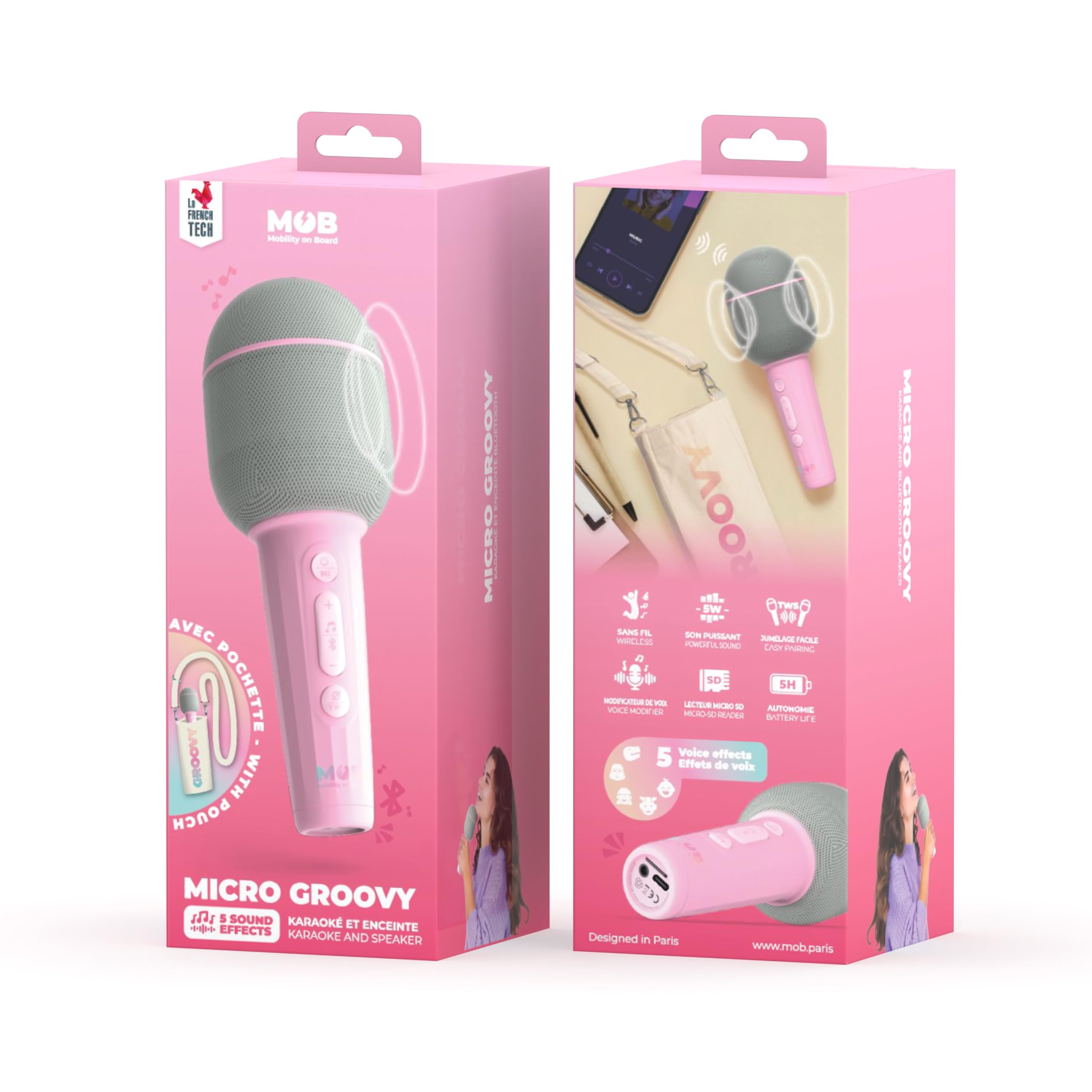Mobility on Board - Micro Groovy Marshmallow - Microphone sans Fil karaoké avec Enceinte Bluetooth