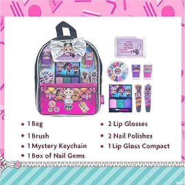 Townley Girl L.O.L. Surprise! Makeup Filled Backpack Set, Including Lip Balm, Nail Polish, Nail File, Hair Bows, and Other Accessories, Perfect for Parties, Sleepovers and Makeovers, Ages 3