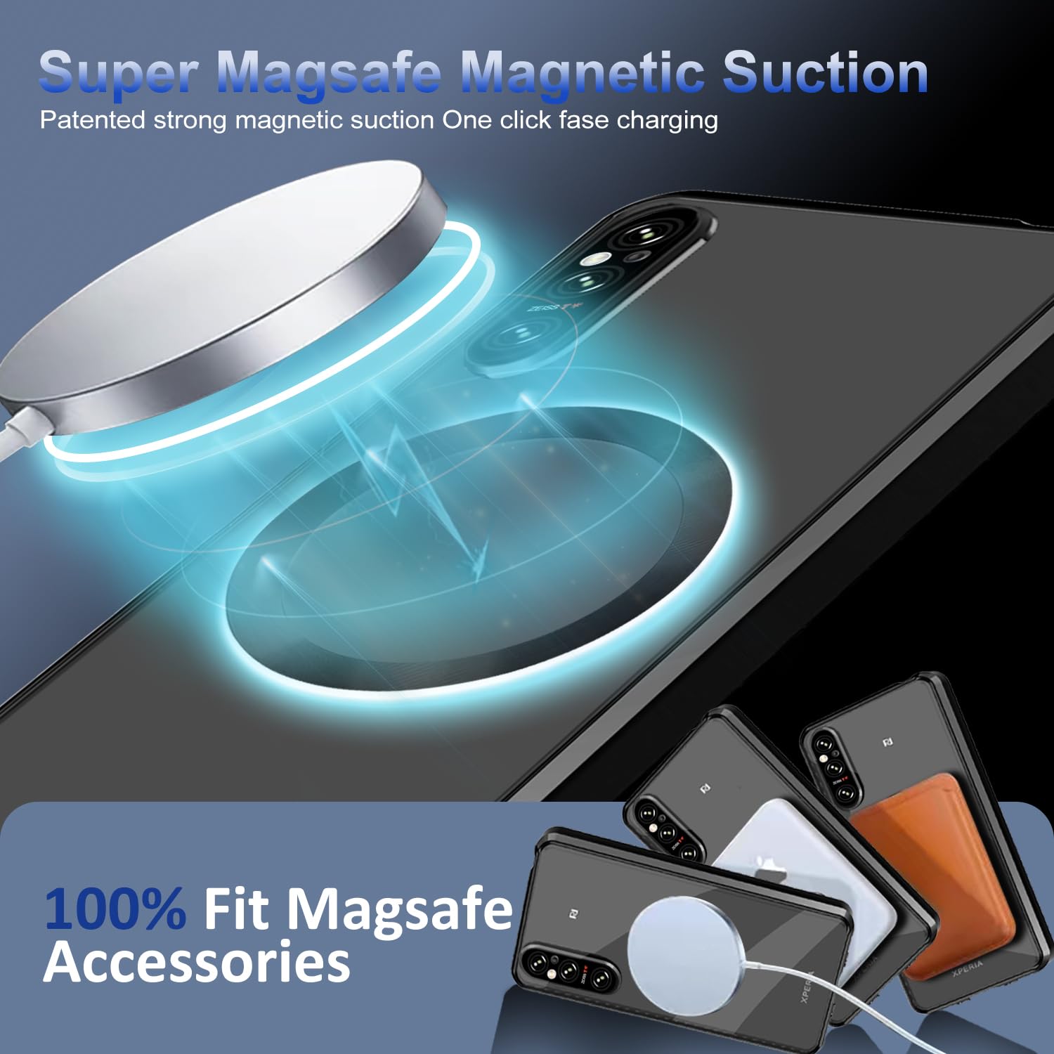 Gypsophilaa Custodia per Sony Xperia 1 V Cover Magnetica Adsorbimento Case Bumper Metallo Ultra Sottile 360 Gradi Full Body Anteriore e Posteriore Trasparente Vetro Temperato Protezione Cover,porpora