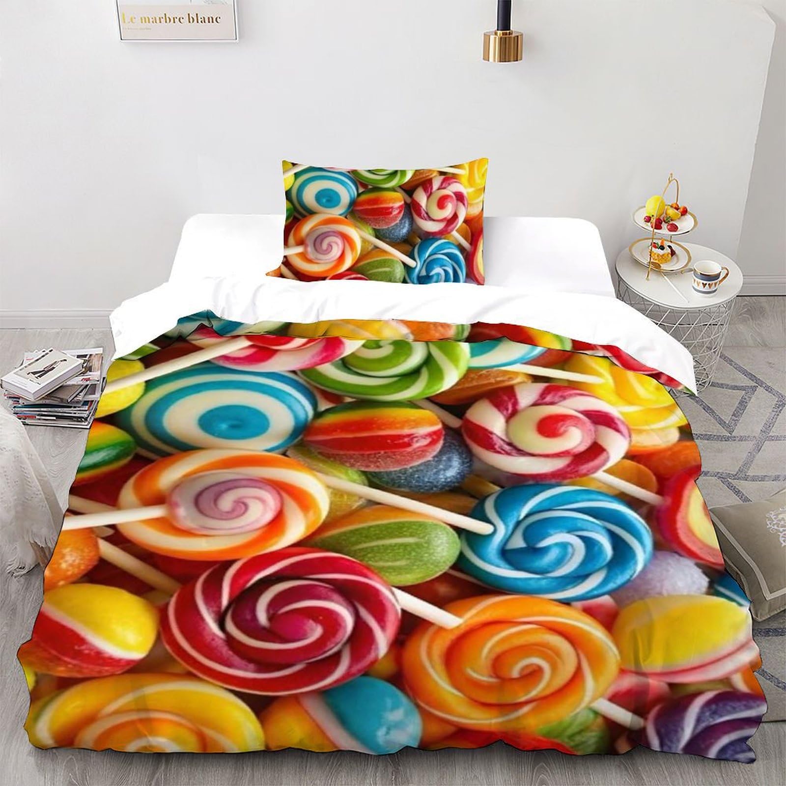 Housse de couette 3D dessert bonbon 135x200 parure de lit microfibre