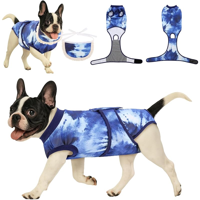 Roupa de recuperação pós-operatória para cães YibooAura em tecido elástico Chill Tie-Dye, tamanho S+