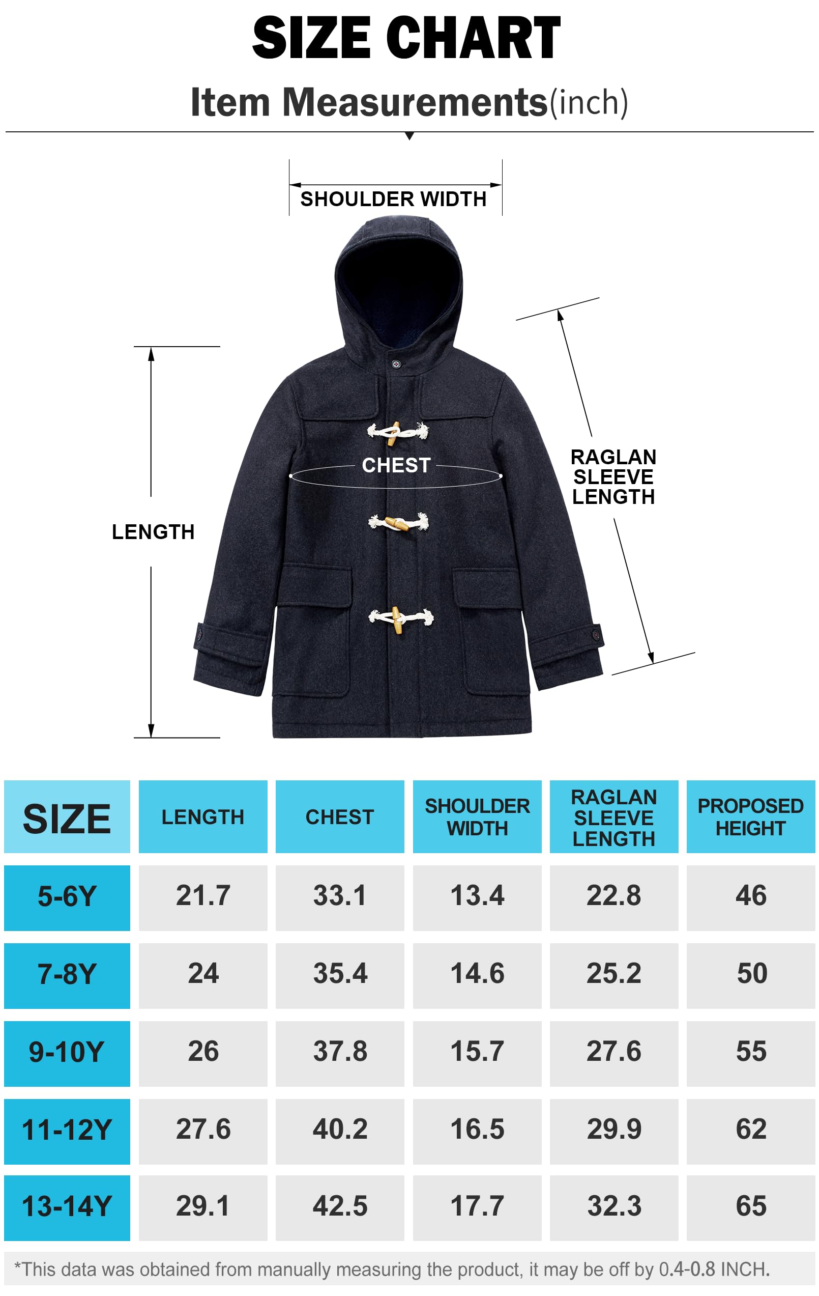 maoo garden Manteau en Laine pour Garçons Veste de sport Doublée Sherpa Lourde d'hiver pour Enfants Manteau Habillé Trench à Capuche