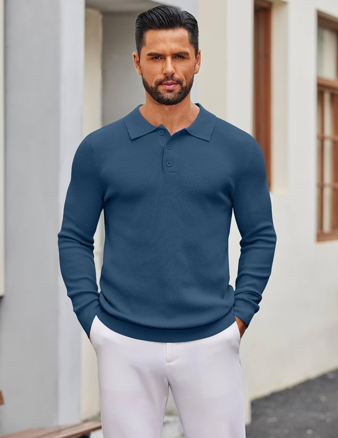 COOFANDY Mens Knit Polo Sweater Long Sleeve Polo Sweaters Casual Knitted Button Collar Pullover Sweater - Image 3