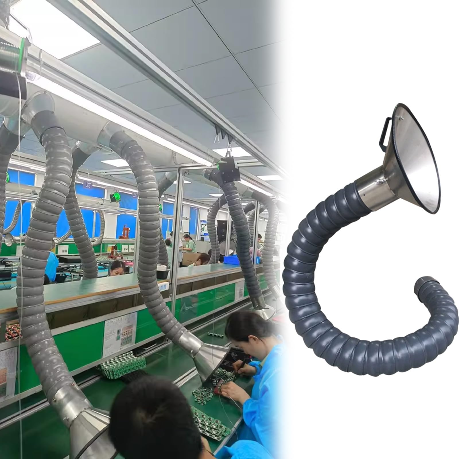 Tubo di aspirazione fumi con braccio regolabile, sistema di filtrazione dell'aria per rimozione di fumo, polvere, saldatura in saldatura e officina