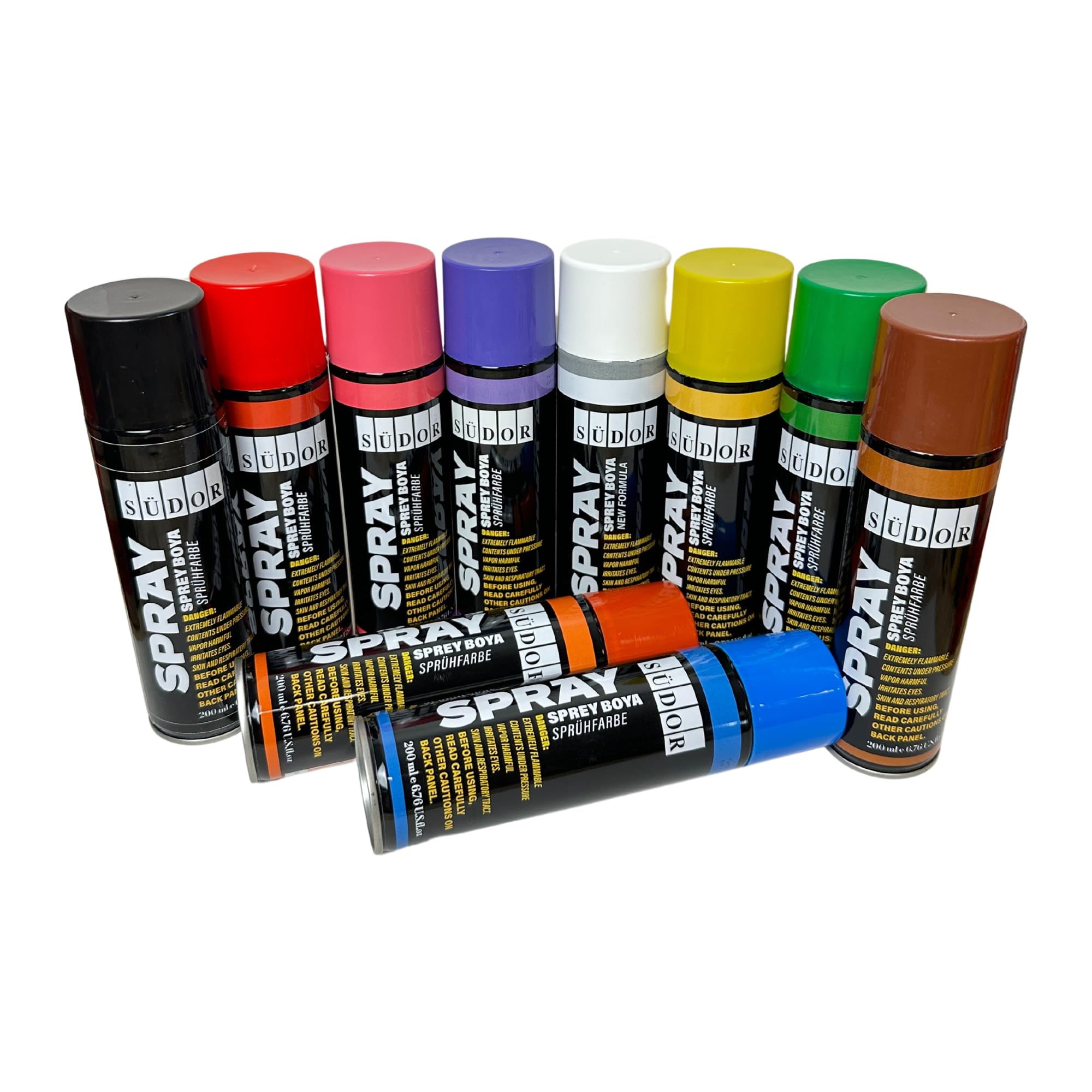 SÜDOR Lot de Peintures Aérosol 200 ml – Peinture Aérosol Brillante à Séchage Rapide pour Bois, Métal, Pierre, Verre et Murs – Graffiti & Décoration (10 Couleurs)