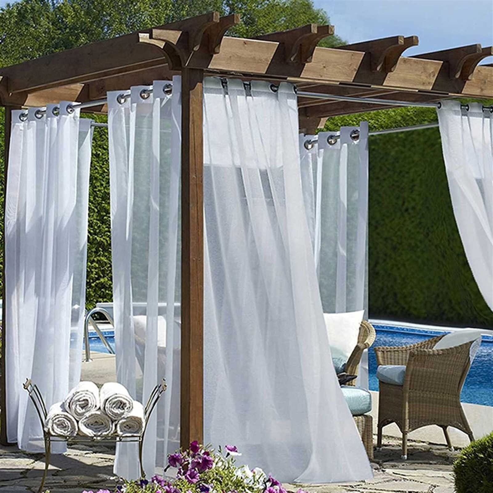 Outdoor Vorhänge für Patio Wasserdicht Extra Breit, Indoor Privatsphäre Voile Vorhänge, Tülle Halbdurchsichtige Vorhänge für Schlafzimmer, Pergola, Veranda, Pavillon und Cabana