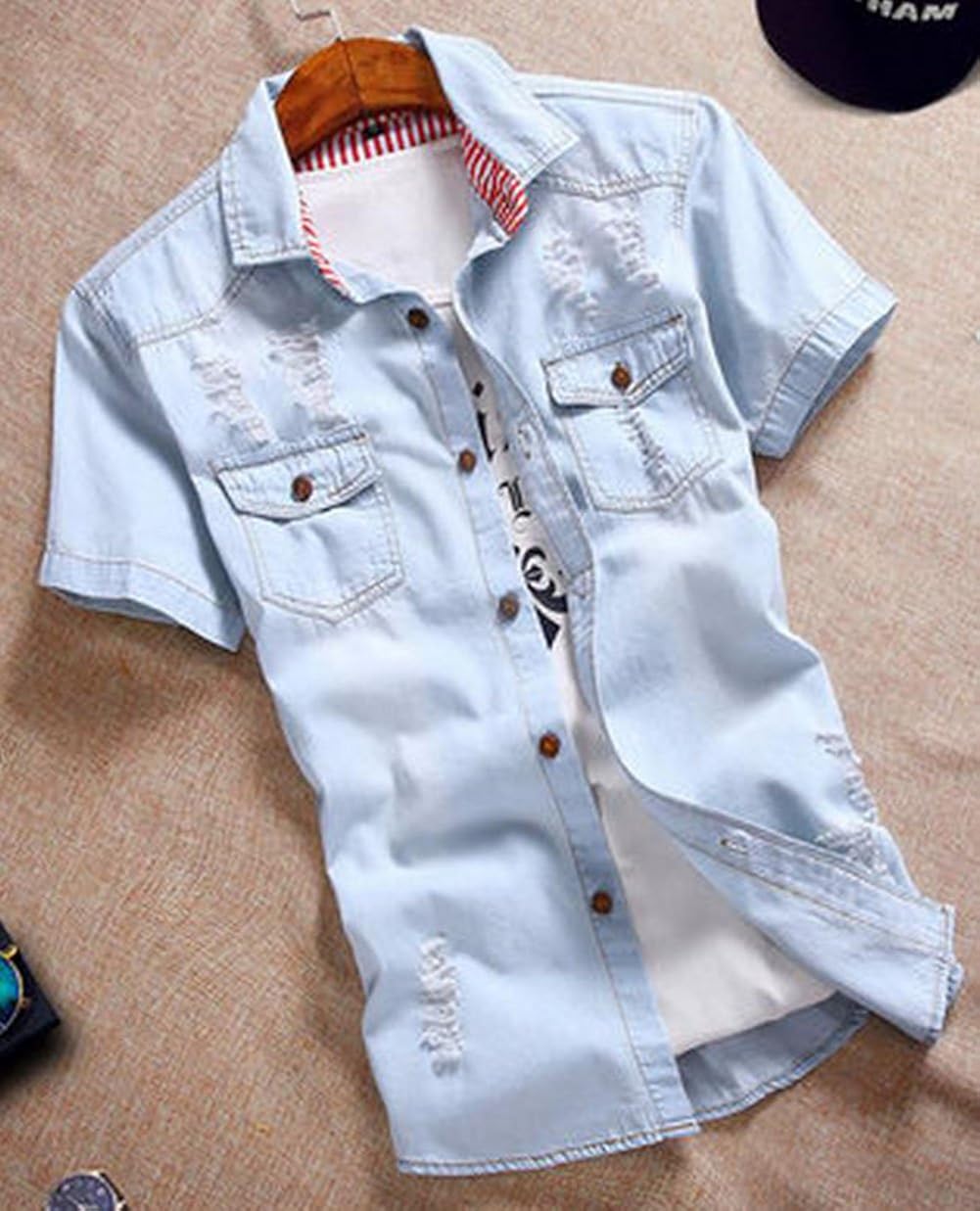 Piite メンズ カジュアル シャツ デニム パーカー 半袖 夏 無地 綿 薄手 tシャツ 最大 Offクーポン 夏 Piite メンズ カジュアル シャツ デニム パーカー 半袖 夏 無地 綿 薄手 tシャツ 最大 Offクーポン 夏