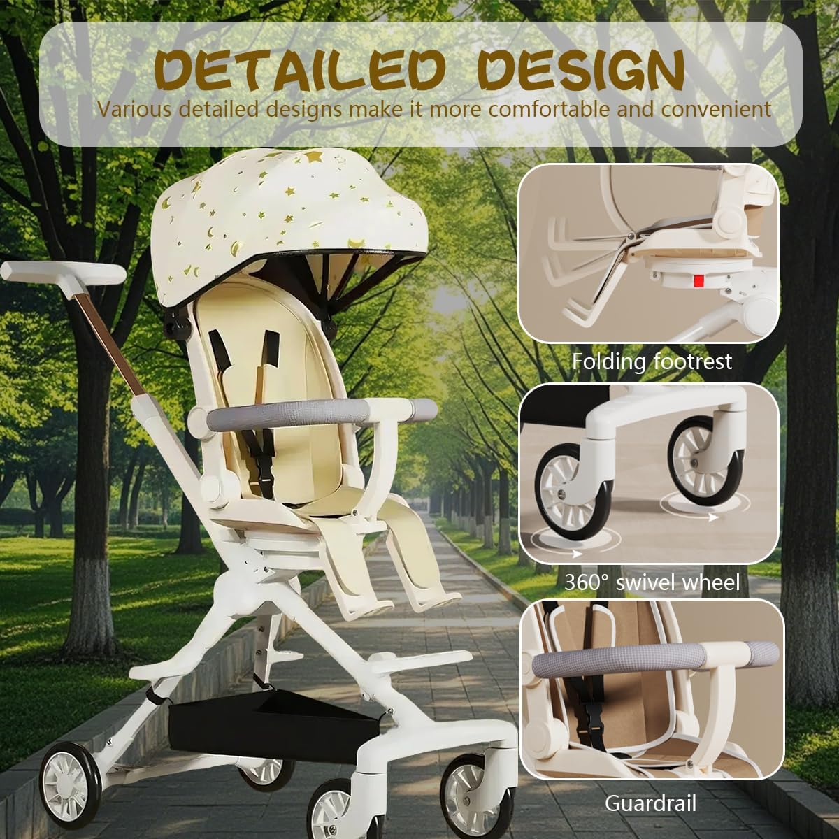 Kids Tricycle, Foldable Toddler Tricycle, Two-Way Rotating Seat, 3-Speed Adjustable Handlebar, Rear Wheel Double Brake, Baby Tricycle with Sunshade, Suitable for Babies Aged 0-6,Starry Sky