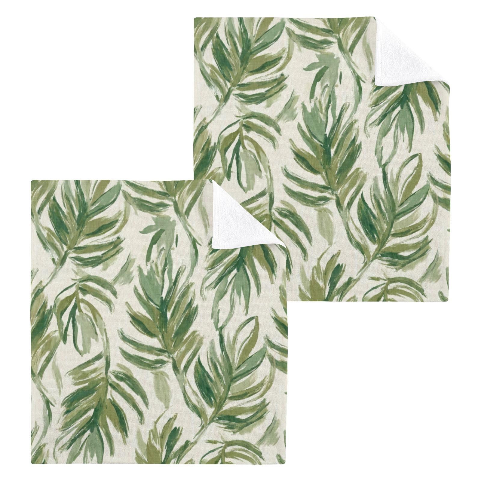 BOESI Green Palm Leaf 12x12in Cotton Washcloth,Face Towel