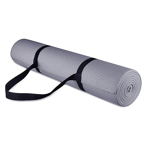 Fitvids All Purpose 1/4-Inch High Density Anti-Tear Exercise Yoga Mat with Carrying Strap, Multiple Colors - Gray