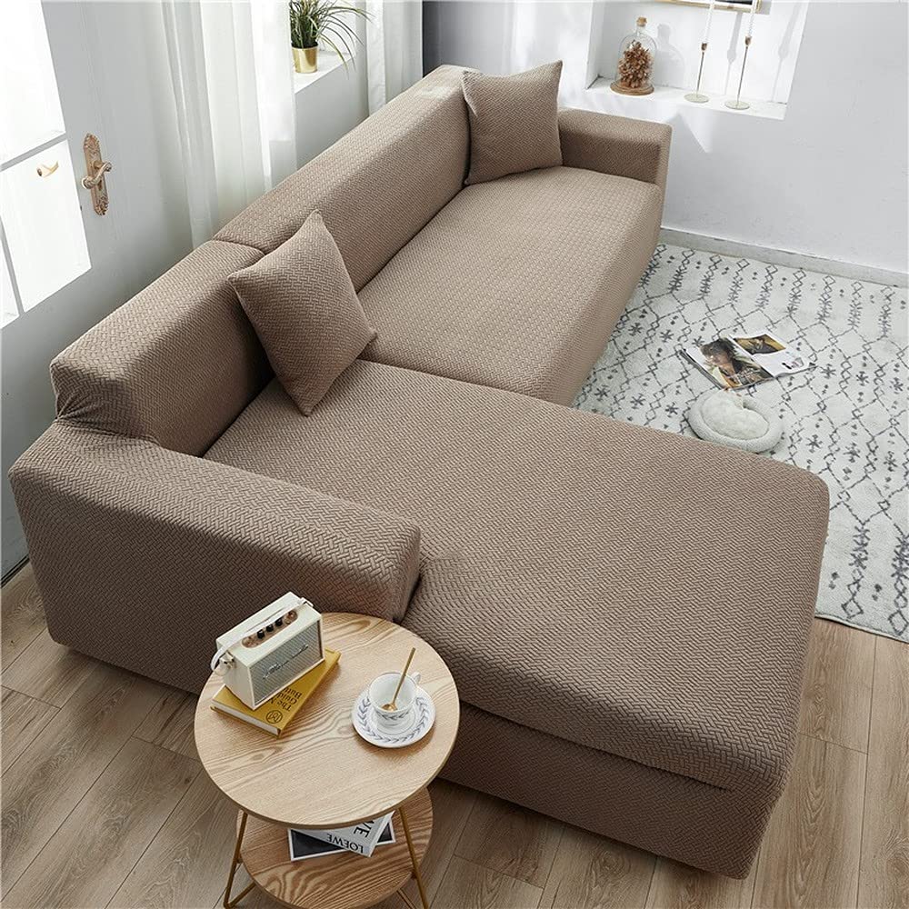 Copridivano elasticizzato per chaise longue, in pile polare, copertura completa, elastico, adatto per divani a forma di L a 3 posti (190-230 cm)