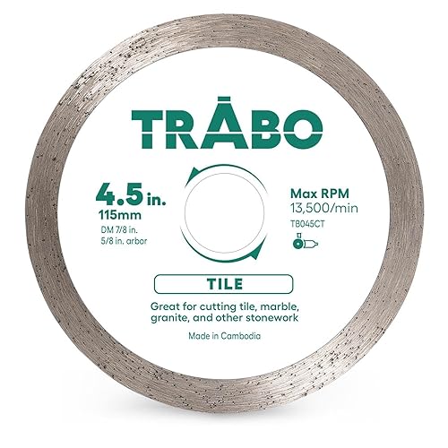 Miniatura 1 de Trabo Hoja de unión de metal de diamante de borde continuo de 4 12 pulgadas para cortar granito, cerámica, porcelana, cuarzo y más con eje de 78
