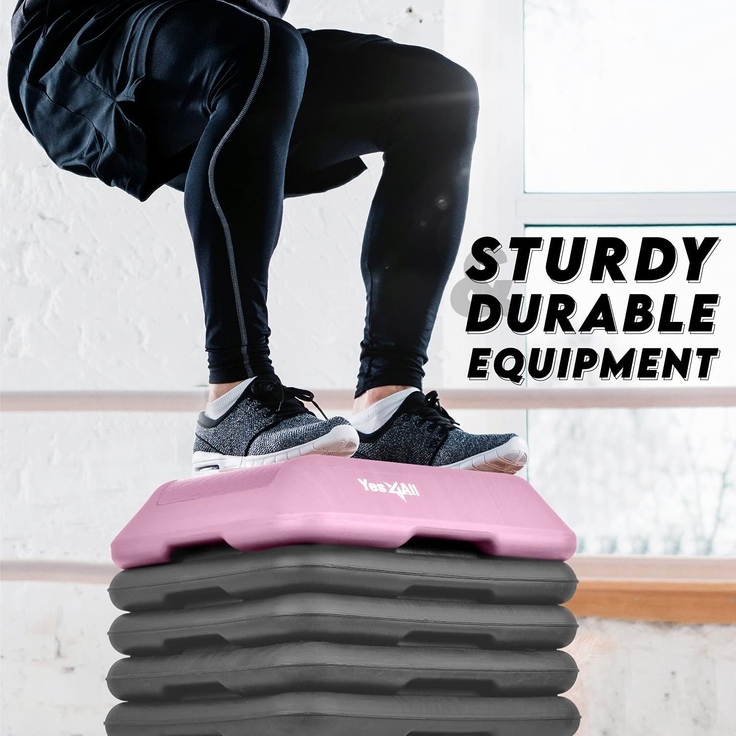 Yes4All Piattaforma per esercizi aerobici da 48 cm, con 2 alzate