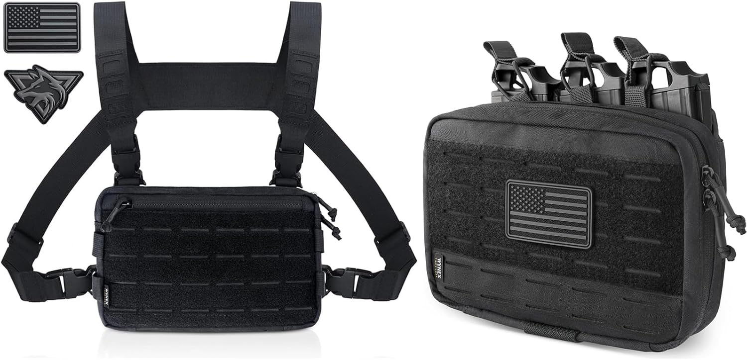 WYNEX Tactical Chest Rig Pack for Men, Running Chest Bag with Front Loop Airsoft, WYNEX Tactical Mag Pouch, Molle Admin Pouch of Laser Cut