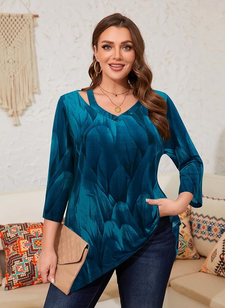 ブルレアbluelea Jacquard blouse / FREE SIZE Amrto Plus Size Shirts for Curvy Women Babydoll Tops Peasant