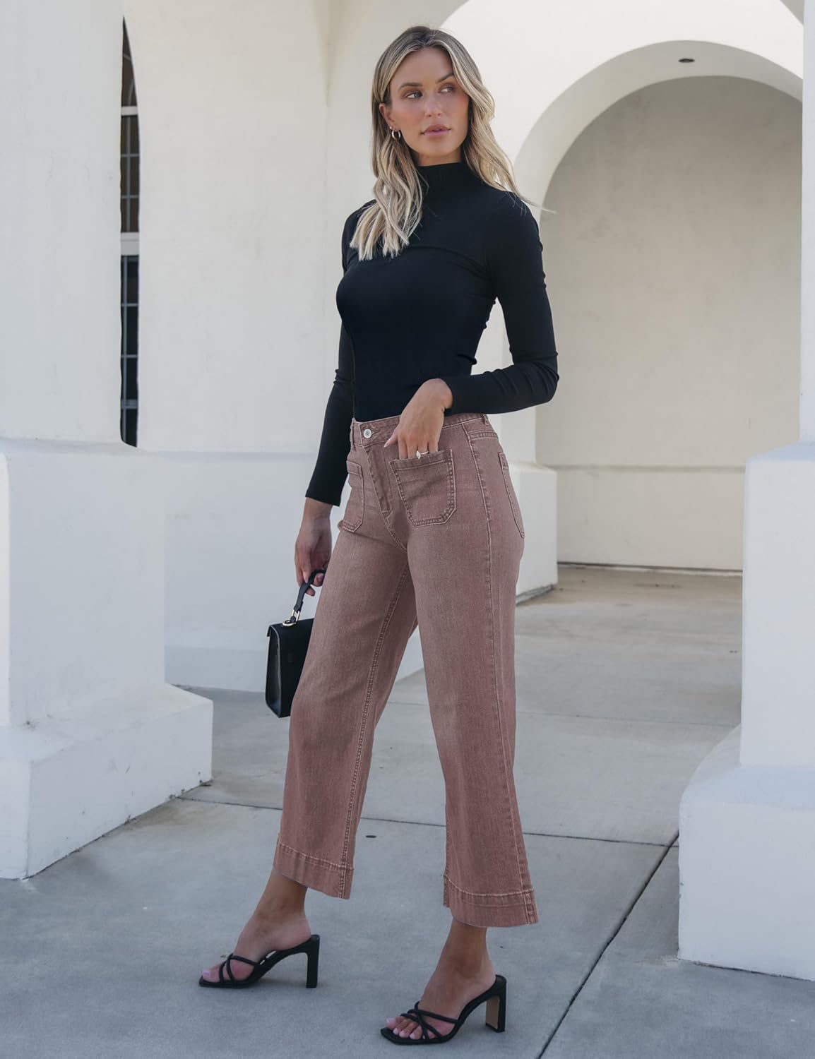 luvamia Wide Leg Jeans for Women Trendy High Waisted Flare Jeans Cropped Denim Pants Stretchy Baggy with Patch Pockets - Image 4