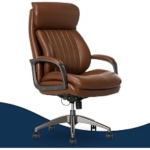 La-Z-Boy Nova Executive Office Chair - Ergonomic High Back Desk Chair with AIR Lumbar Support - Comfortable ComputerChair for Home Office - Vegan Leather - Cognac Brown