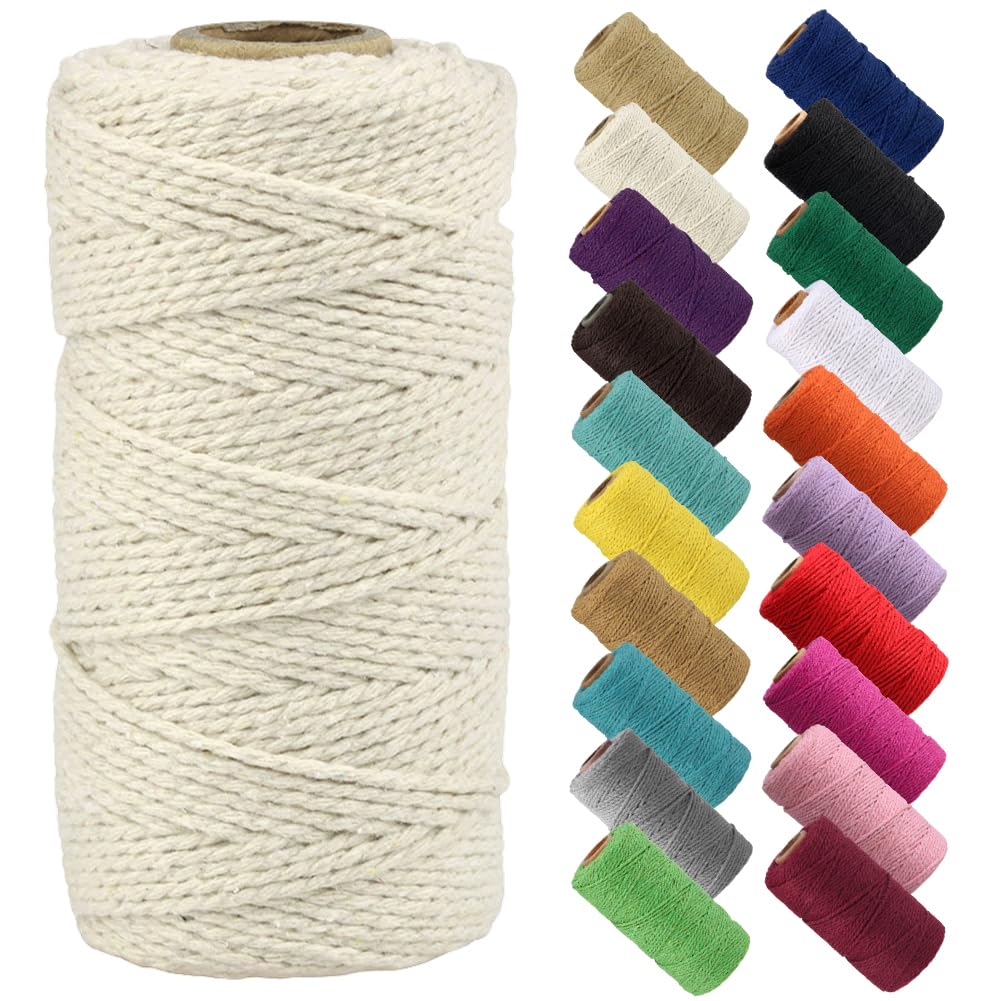 Surakey Corde Macramé 4 Rouleau/100m Cordon de Coton Ficelle Corde Fil Macramé 3mm Ficelle Tressée pour Accrochage Mural, Bricolage, Artisanat, Tricot, Décoration Boho