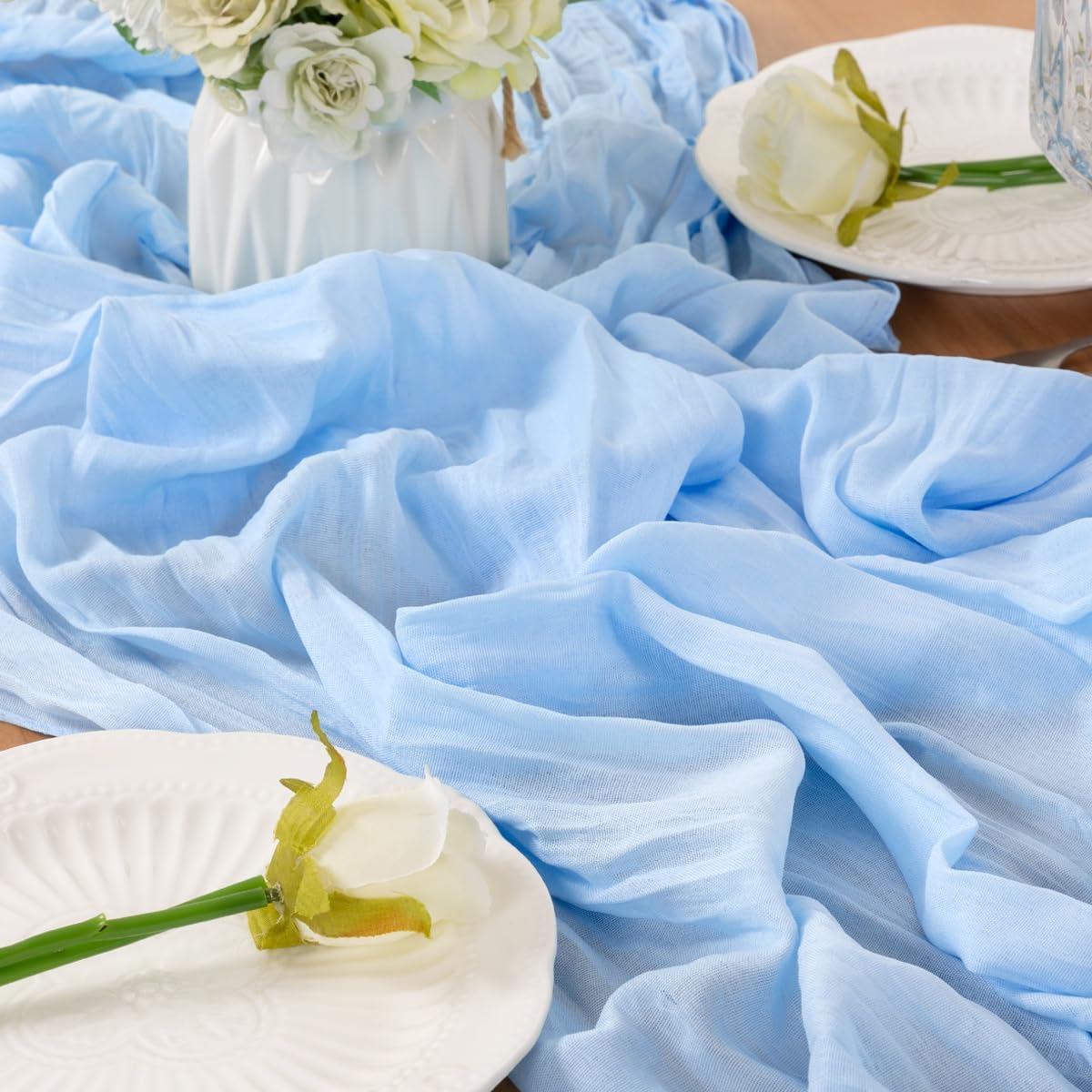 Light Blue Table Runner Cheesecloth Table Runners 10 Pack 10FT Baby Shower Decoration 120 Inches Spring Decor Easter Table Centerpiece for Wedding Boho Baby Shower Birthday