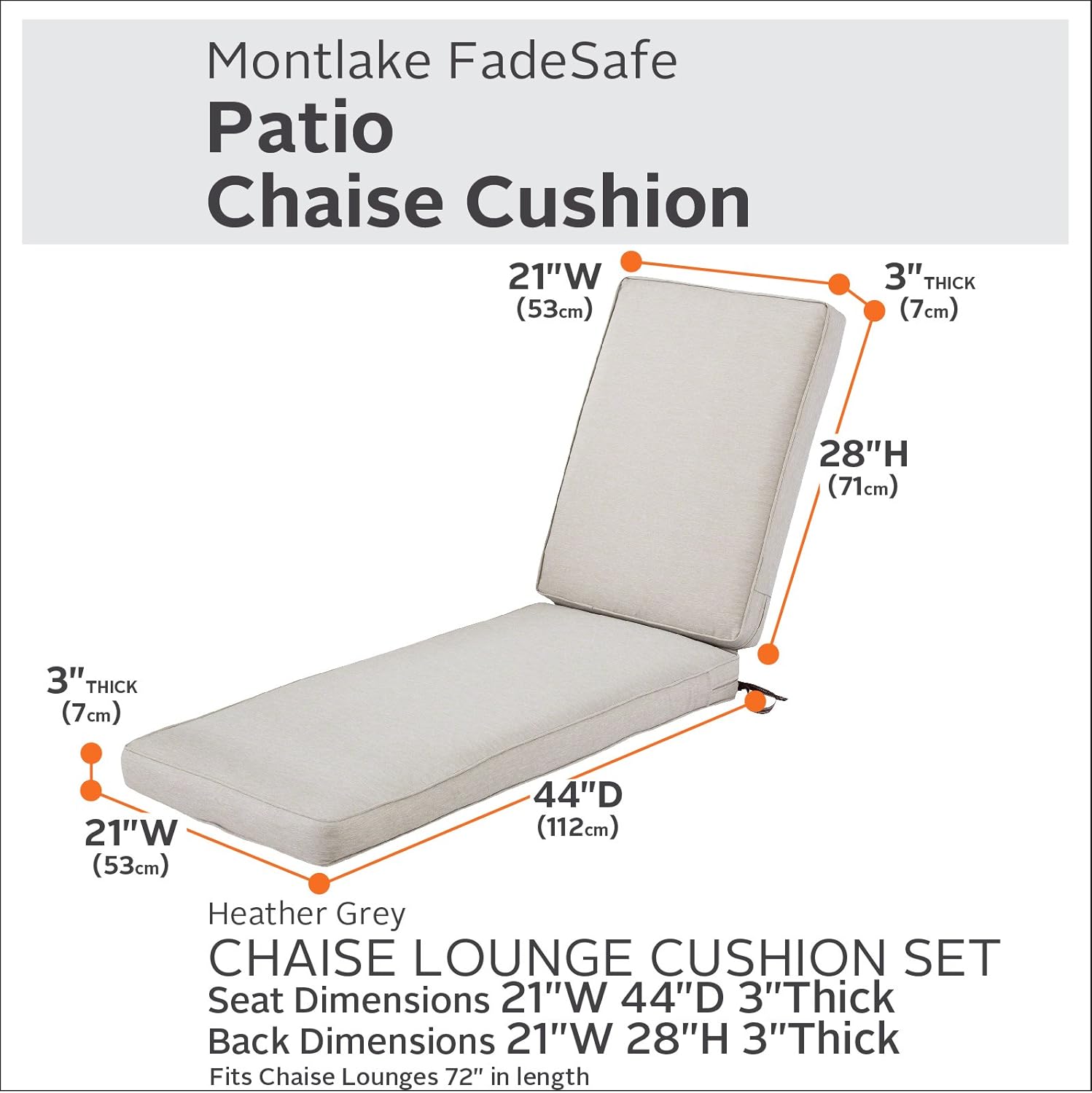 POLYWOOD NCC2280GY Nautical Arms Chaise, Slate Grey & Classic Accessories Montlake FadeSafe Water- Outdoor Chaise Lounge Cushion, Patio Furniture Cushion, Heather Grey, Patio Cushion