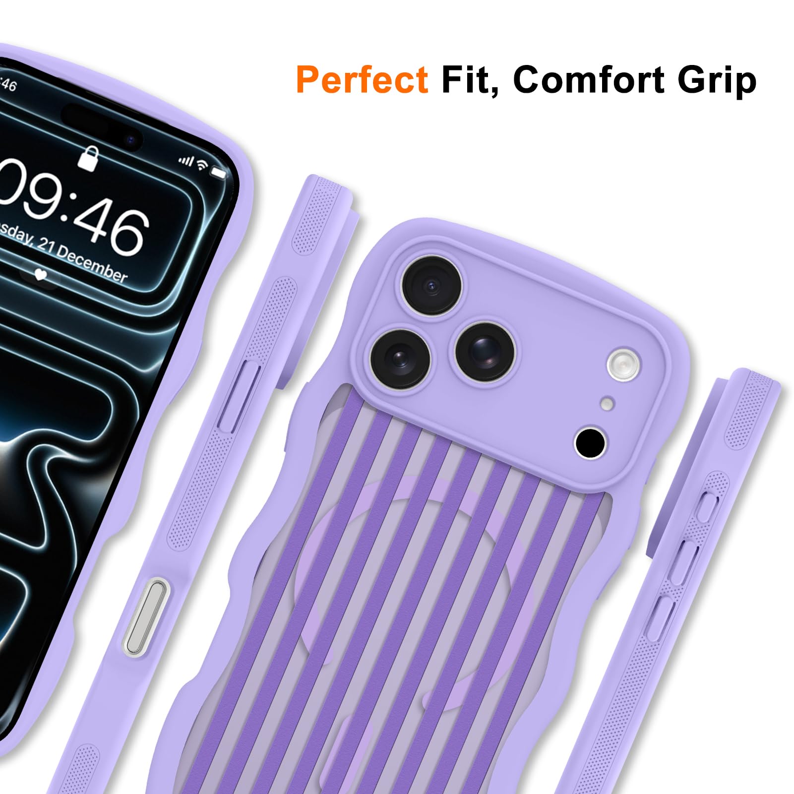 Fiyart Custodia magnetica per iPhone 17 Pro Max, ondulata, riccia, carino