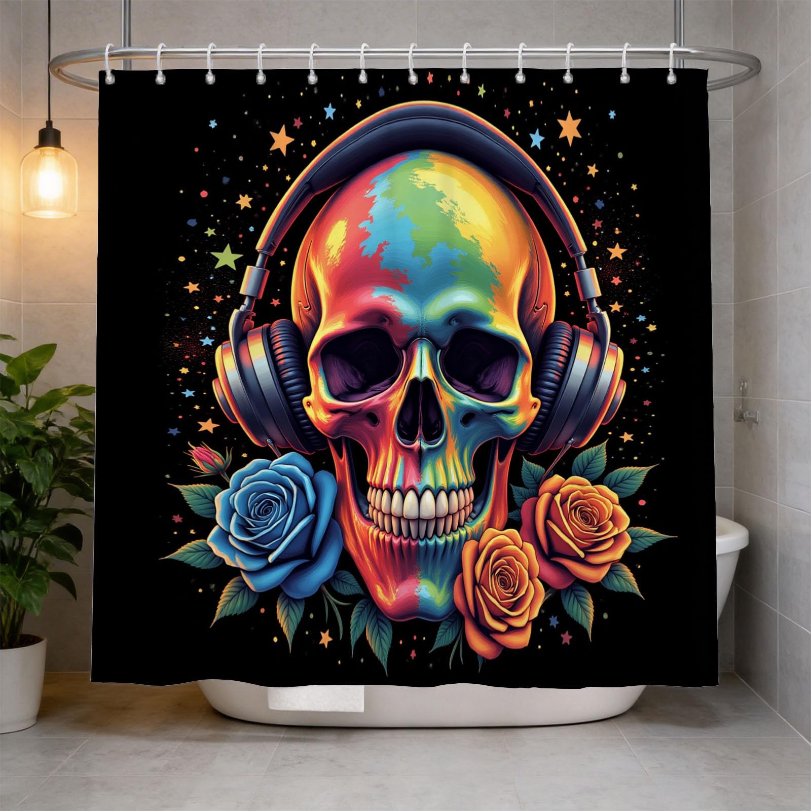 Hongduo 3D Skull Shower Curtain for Stalls Bathtubs Colorful Bathroom Decor Shower Curtain Set Polyester Fabric Waterproof 200x200cm/79X79 Inch with Hooks