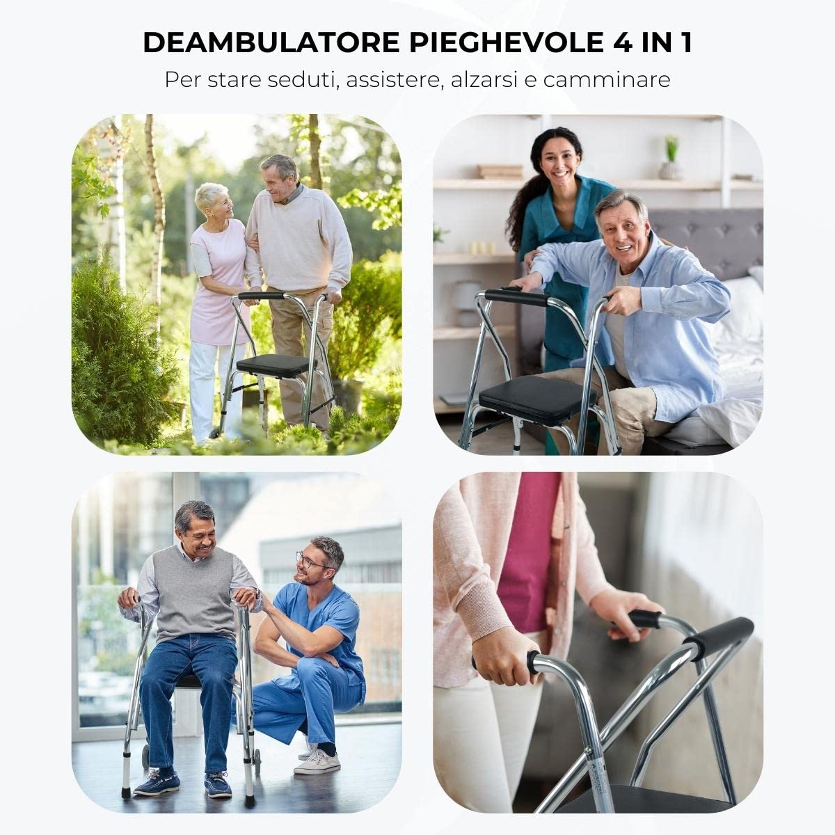 Mobiclinic®, Deambulatore per anziani, Compostela, Marchio europeo, 2 ruote, Pieghevole in alluminio, Leggero, Con seduta, Schienale imbottito, Regolabile altezza