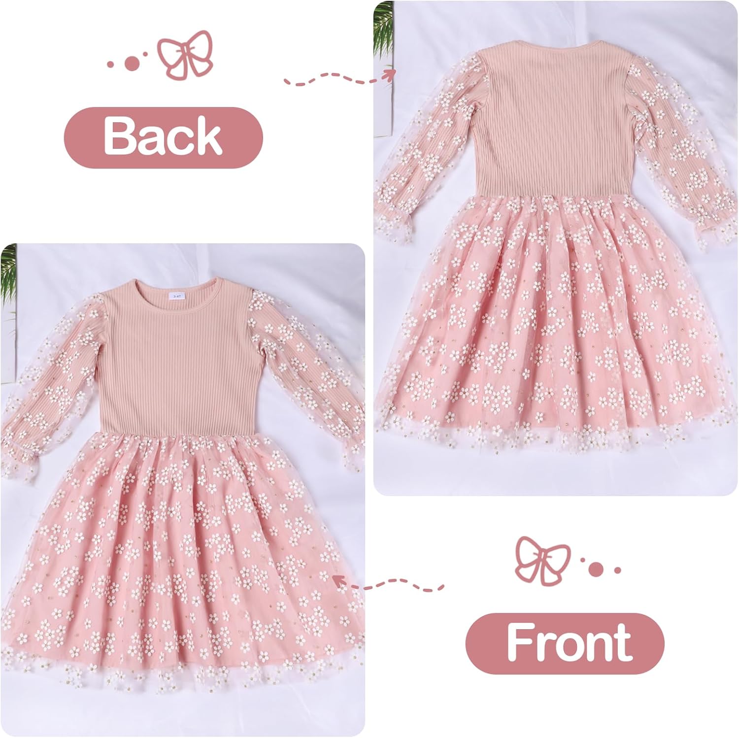 BEARAE Toddler Girl Tulle Dress, Long Sleeve Tutu Tulle Dresses for Toddler Girls, Girls Princess Dress for Girl 2-7Y - Image 5
