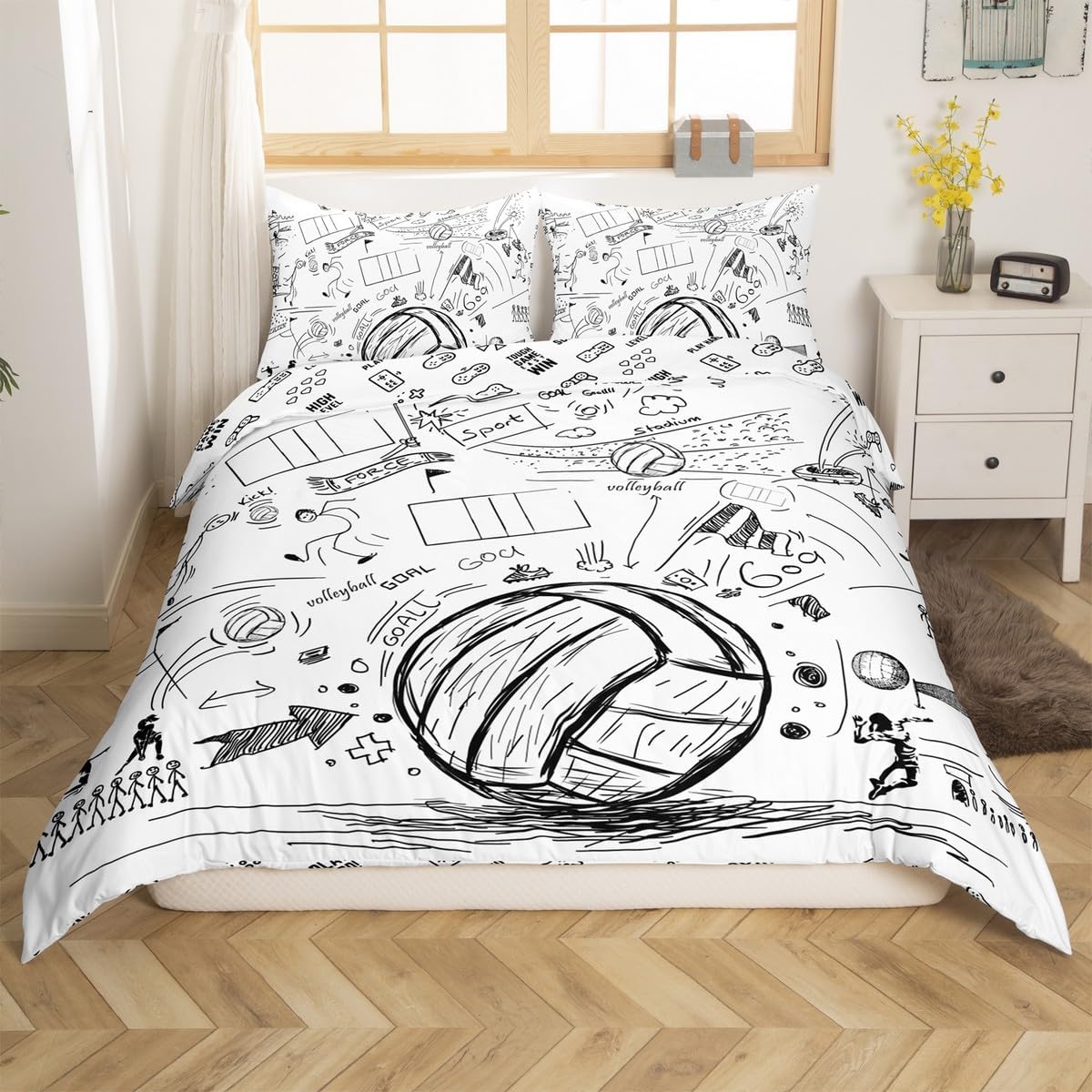 Erosebridal Girls Volleyball Comforter Cover Toddler Size Hand Drawn Sketch Volleyball Bedding Set for Kids Teen,Sports Games Duvet Cover Cartoon Volleyball Doodles Bedspread Cover 1 Pillow Case