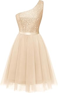 Womens Sequin Homecoming Formal One-Shoulder Cocktail Dress for Teens