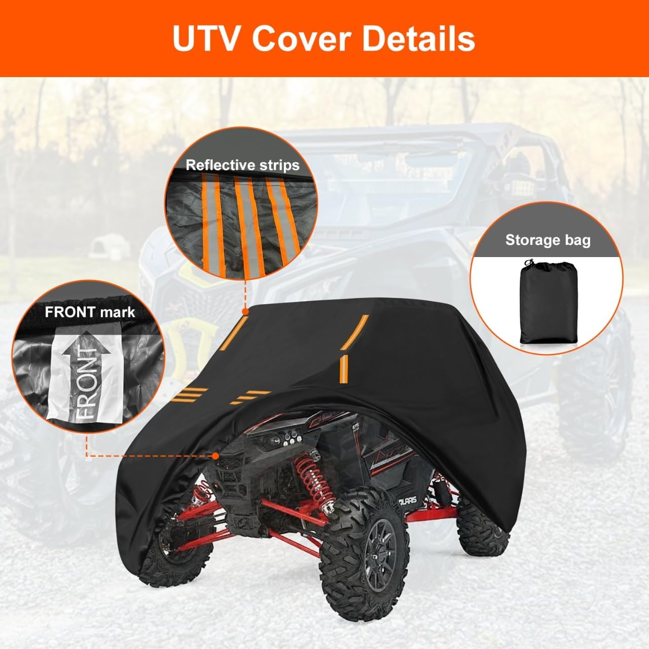 UTV Cover 420D Heavy Duty Quad 4 Wheeler Anti-UV Outdoor Storage Water-Resident for Ranger Crew 570-4/Ranger Crew XP 900 4-6 Seater with Reflective Strips L
