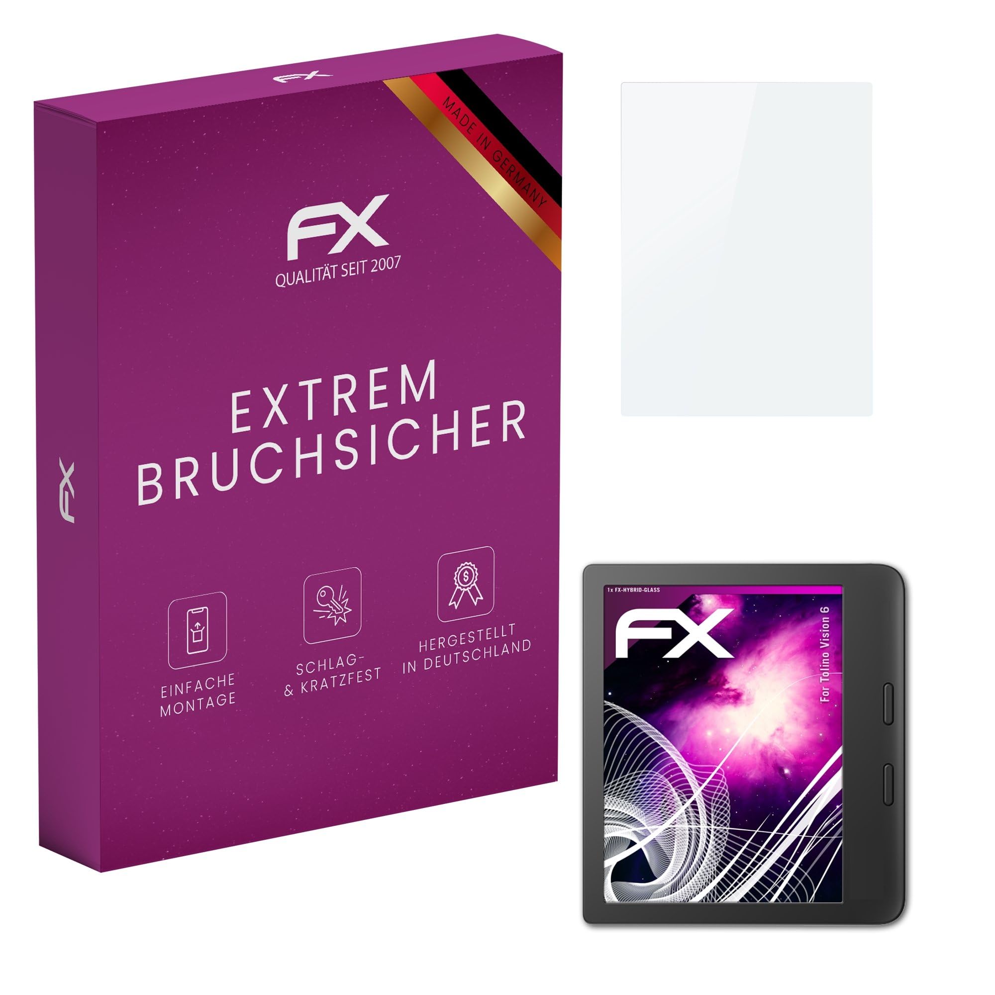 atFoliX Plastic Glass Protective Film compatible with Tolino Vision 6 Glass Protector, 9H Hybrid-Glass FX Screen Protector