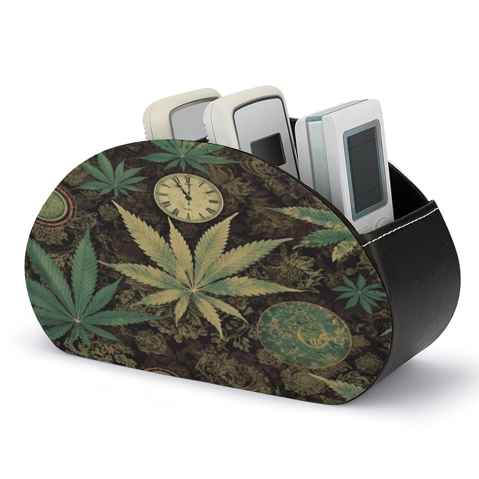 FekiLoot A Puff in Time Weed Marijuana Remote Control Holder with 5 Compartments - PU Leather Remote Caddy Desktop Organizer, Personalized TV Media Remote Storage Box for Home Coffee Desk Accessories