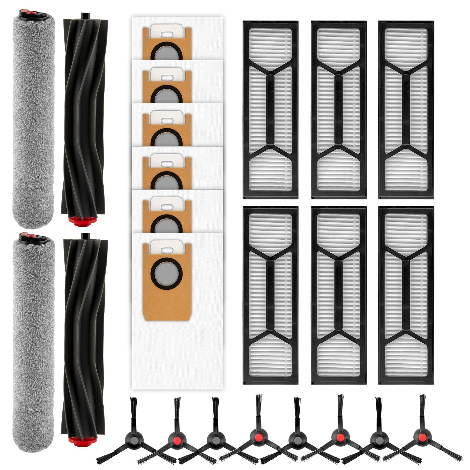 (24 Piezas) Omni S1 Pro Repuestos Compatibles Con La Aspiradora Robótica Eufy Omni S1 Pro, 2 Cepillos De Rodillo De Goma, 2 Mopas De Rodillo, 8 Cepillos Laterales, 6 Bolsas Para Polvo, 6 Filtros HEPA