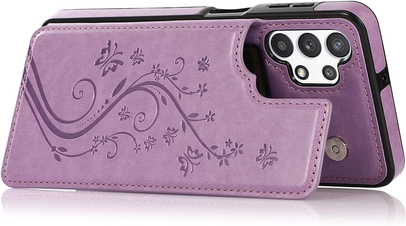 Phone Case for Samsung Galaxy A32 5G 6.5 inch with Tempered Glass Screen Protector Card Holder Wallet Cover Stand Flip Leather Cell Accessories Glaxay A 32 32A S32 G5 A326U Cases Women Girl Purple