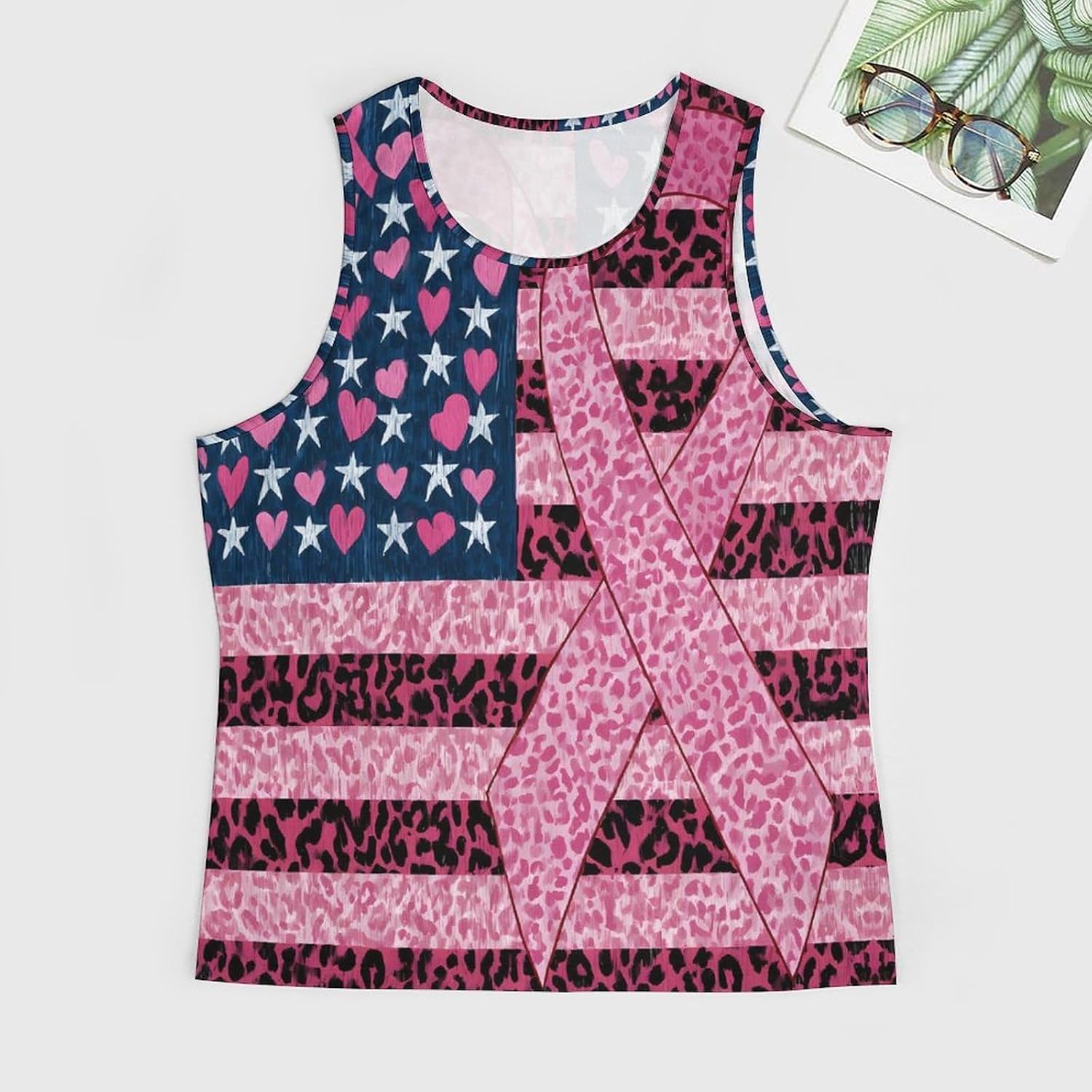 Breast Cancer Awareness U.S. Flag Mens Breathable Printed Tank Top 5XL