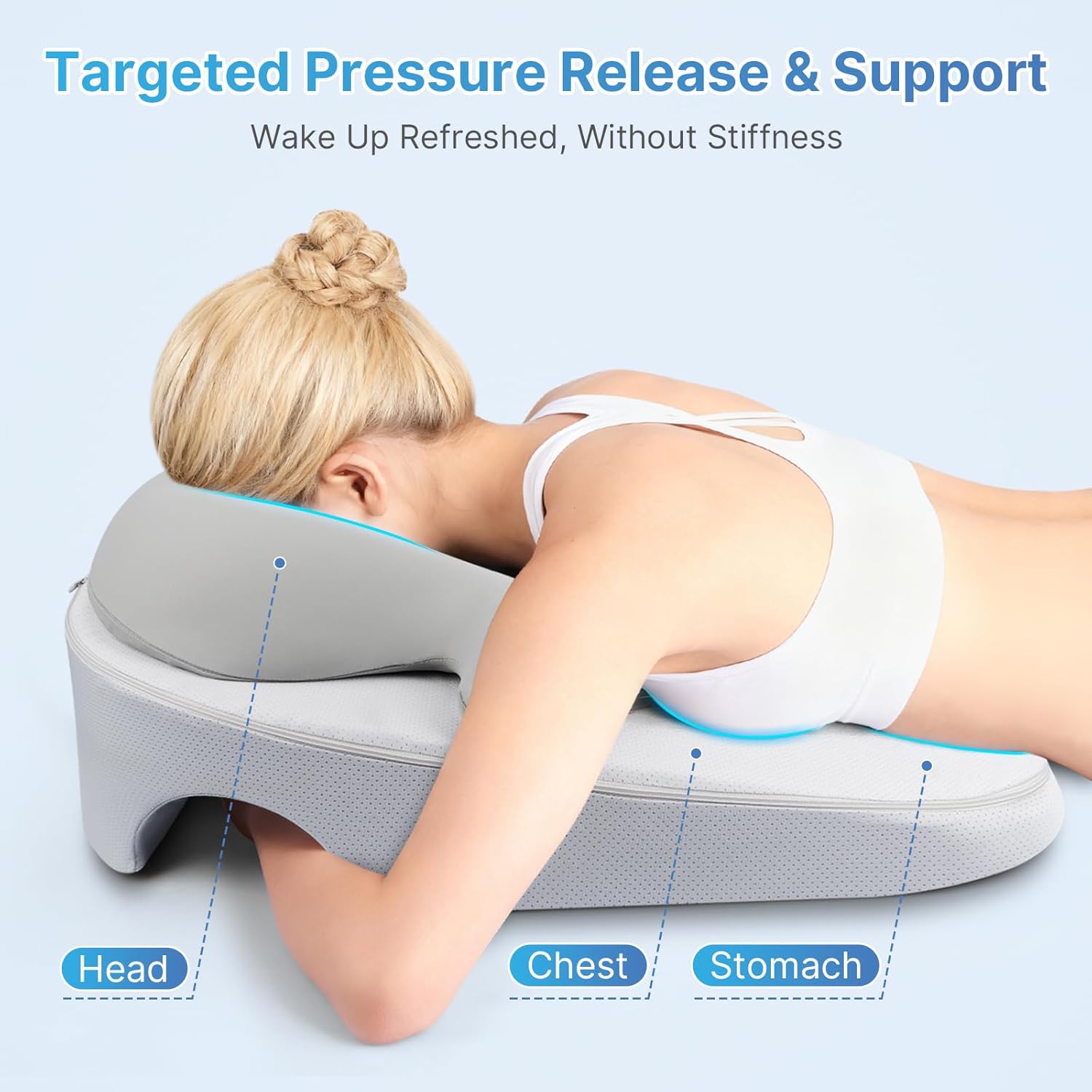 Eye Face Down Pillow Set for Sleeping, BBL, Retinal Surgery Recovery, Soft U-Shaped Memory Foam Stomach Sleeping Prone Pillow with Adjustable Loop for Personalized Comfort, Home Massage Pillows, Grey