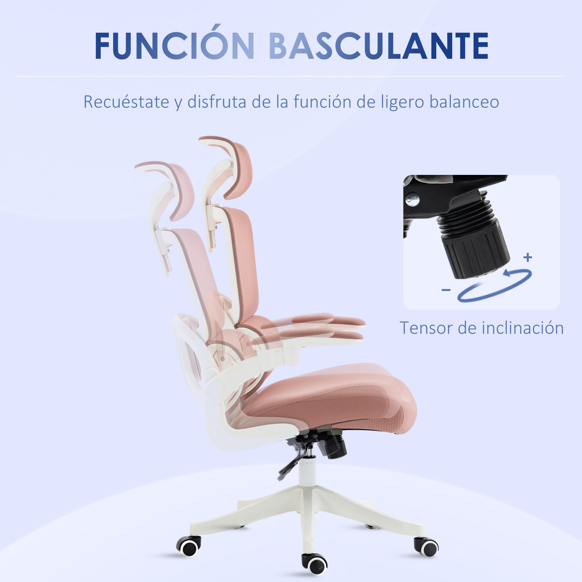 Vinsetto Silla de Oficina Basculante Reposacabezas 62x58x120-133 cm Rosa