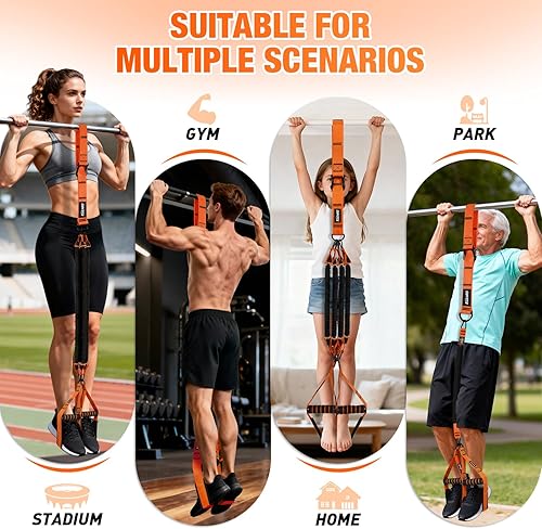 Miniatura 7 de Bandas de asistencia para dominadas para mujeres, bandas de resistencia resistentes con asas, banda de ejercicio con anclaje de puerta, juego de
