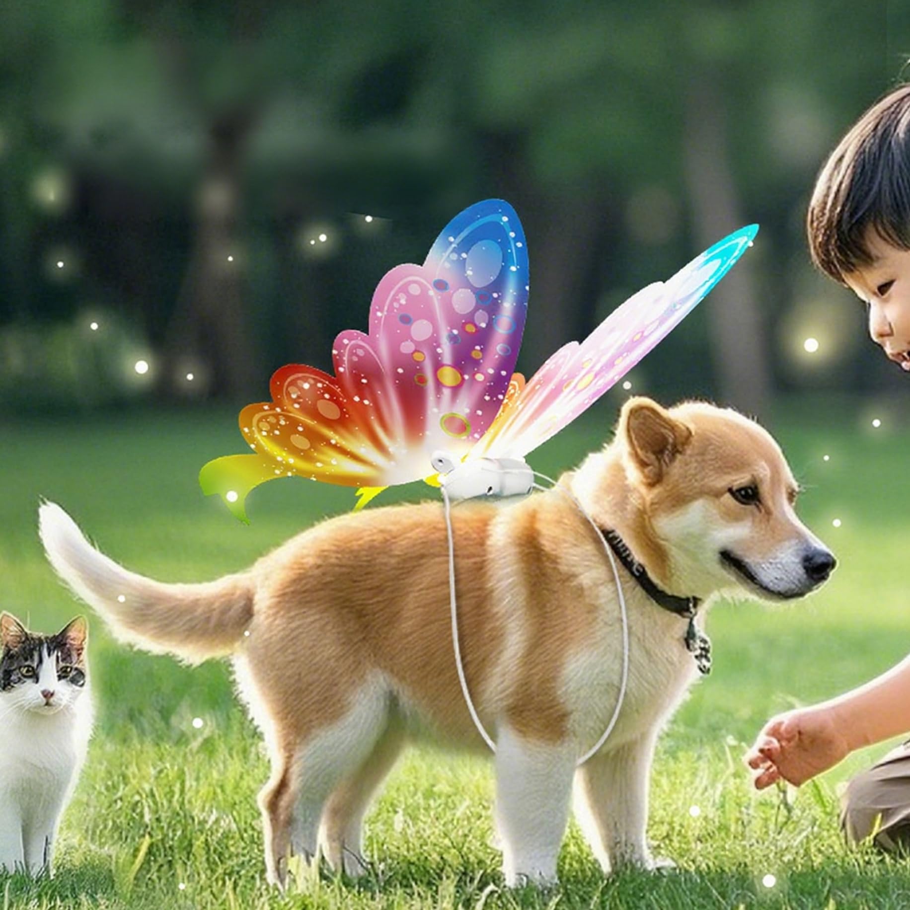 Costume d'ailes de papillon lumineuses pour animal domestique avec lumières LED et musique – Ailes de fée électriques pour chien, Halloween, cosplay, fête – Mouvement coloré Costume d'ailes de papillon lumineuses pour animal domestique avec lumières LED et musique – Ailes de fée électriques pour chien, Halloween, cosplay, fête – Mouvement coloré