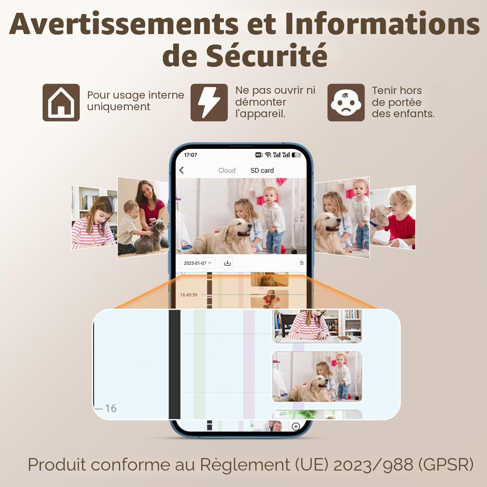 Alaga Caméra de Surveillance Intérieure 2K, Détection AI Humain & Animal, WiFi 2.4/5GHz, Rotation 360°, Vision Nocturne, Audio Bidirectionnel, Alexa & Google, Carte TF 64Go