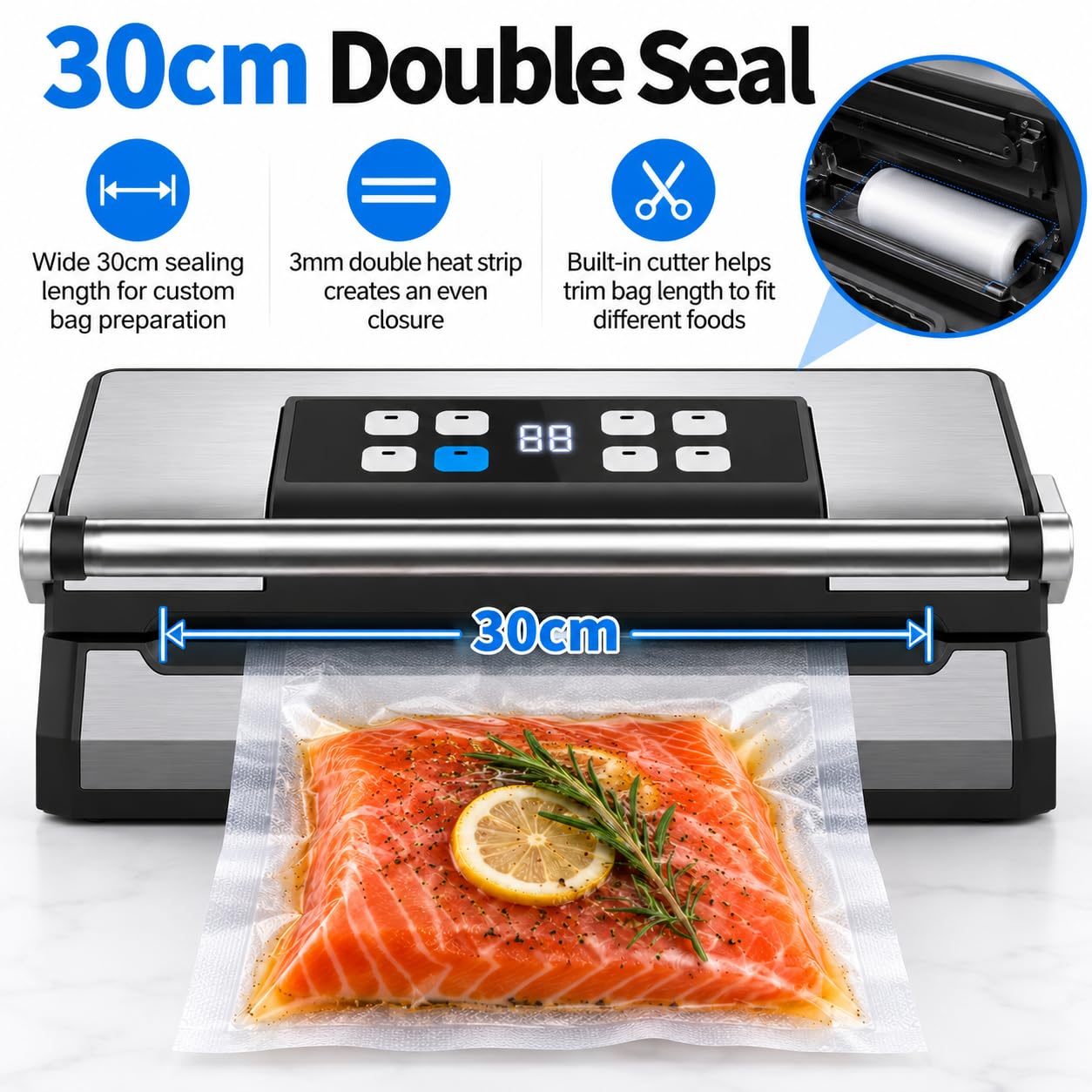 Machine à emballer sous vide, longueur de fermeture de 30 cm, pompe double
