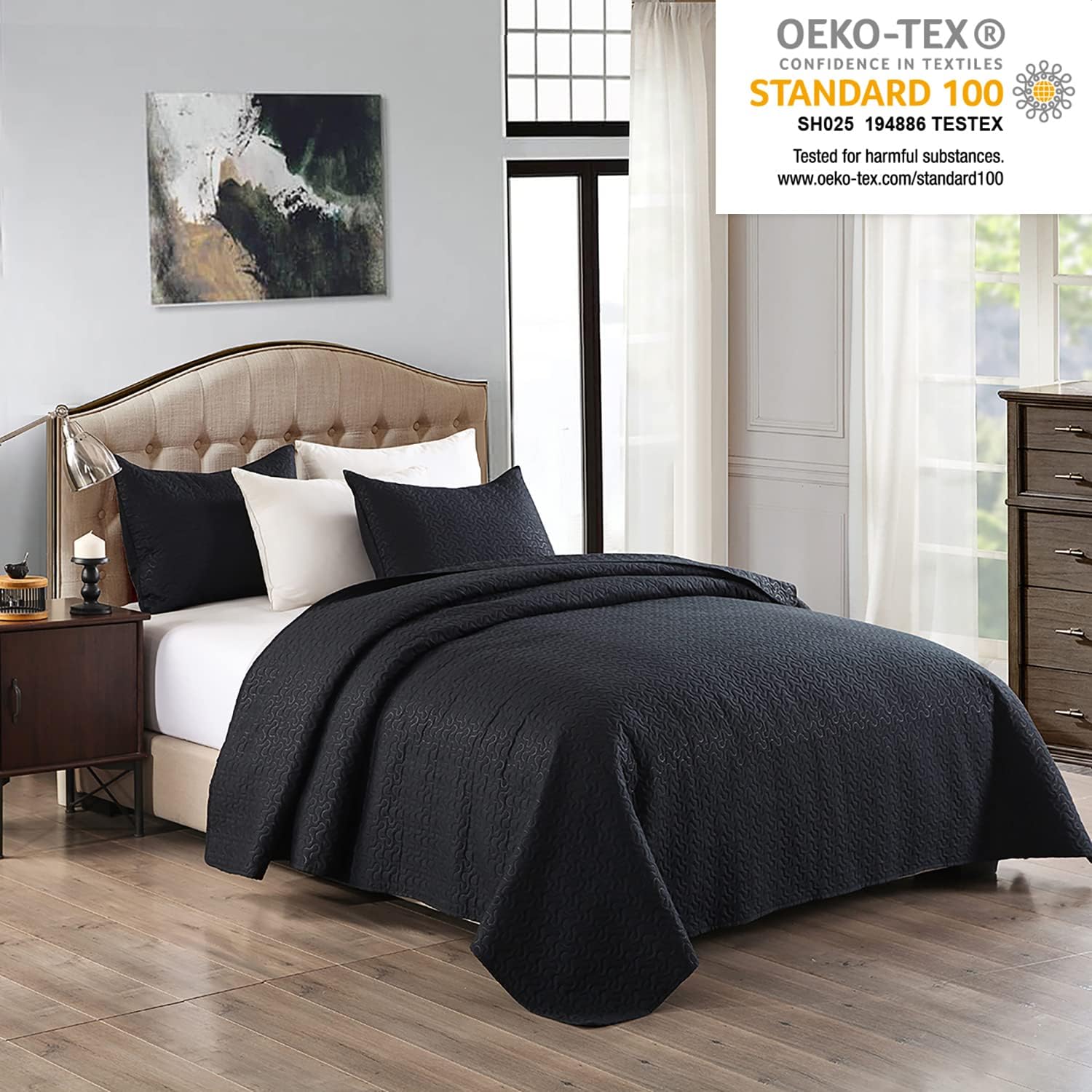 jml quilts set, bedspread coverlet set with pillowcases - 3 piece soft and lightweight bed quilt for spring, autumn and summer (embossed stripe - black, full/queen(88"x92")) embossed stripe - black full/ queen(88"x92")
