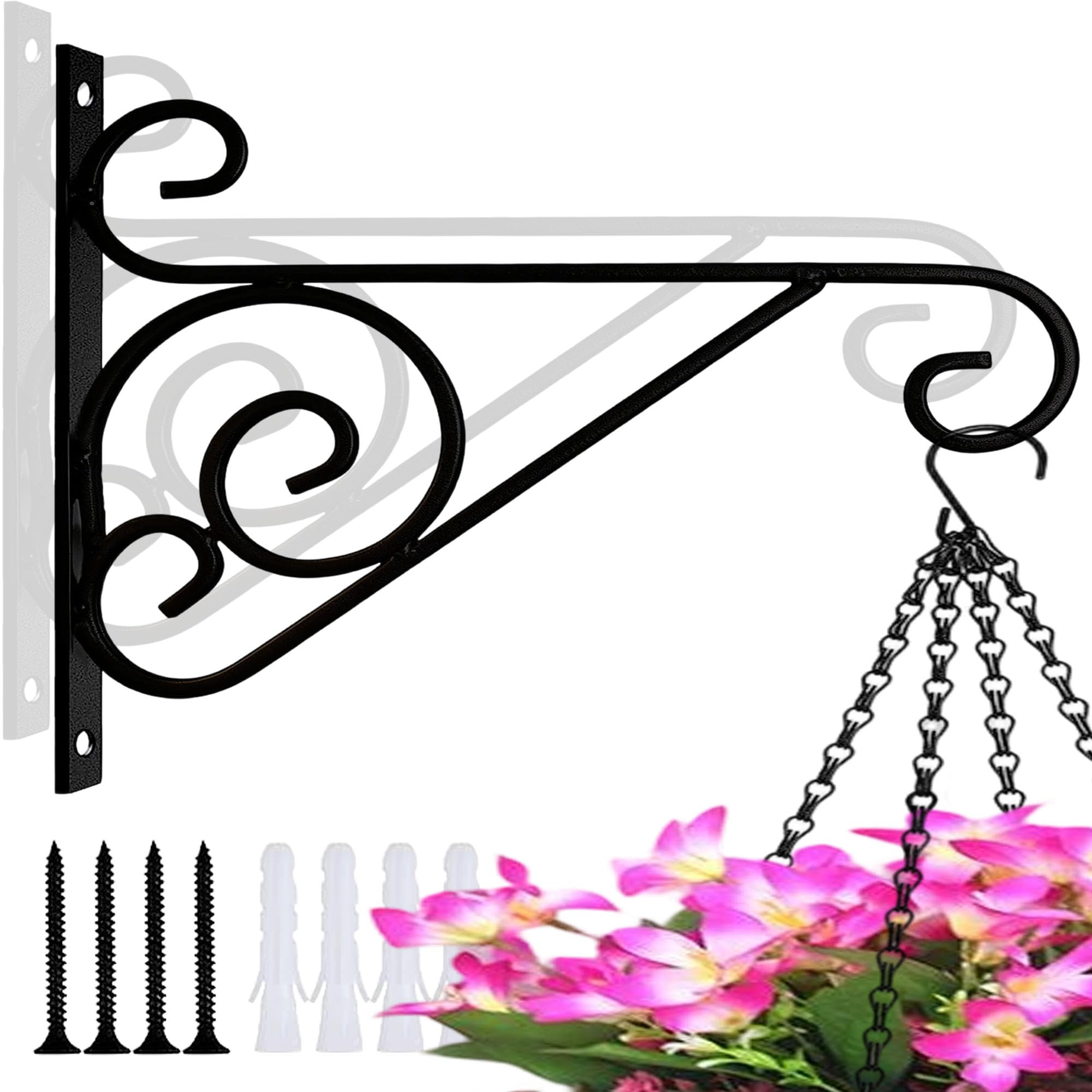 ZEECER Hanging Plant Bracket, 12 Inch Hanging Basket Brackets Outdoor Rust-Proof Solid Metal Garden Basket Hangers, Decorative Garden Bracket Plant Hooks for Hanging Plants Lanterns Bird Feeder 2 Pcs