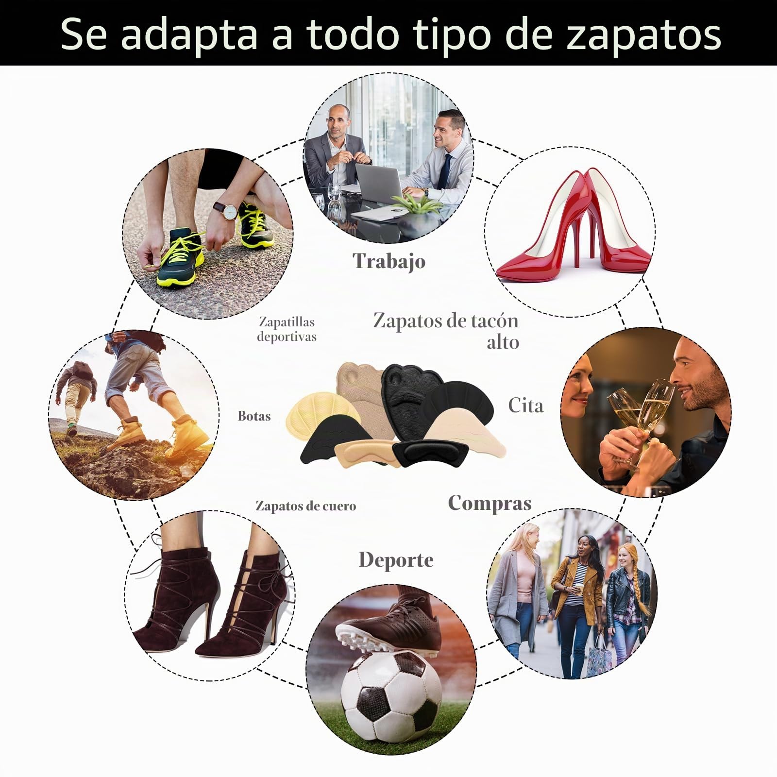 Sibba 8 pares de taloneras antideslizamiento, juego de almohadillas para talones para zapatos demasiado grandes, protector de talón para zapatos de mujer, relleno de zapatos, protector de dedos, tapón