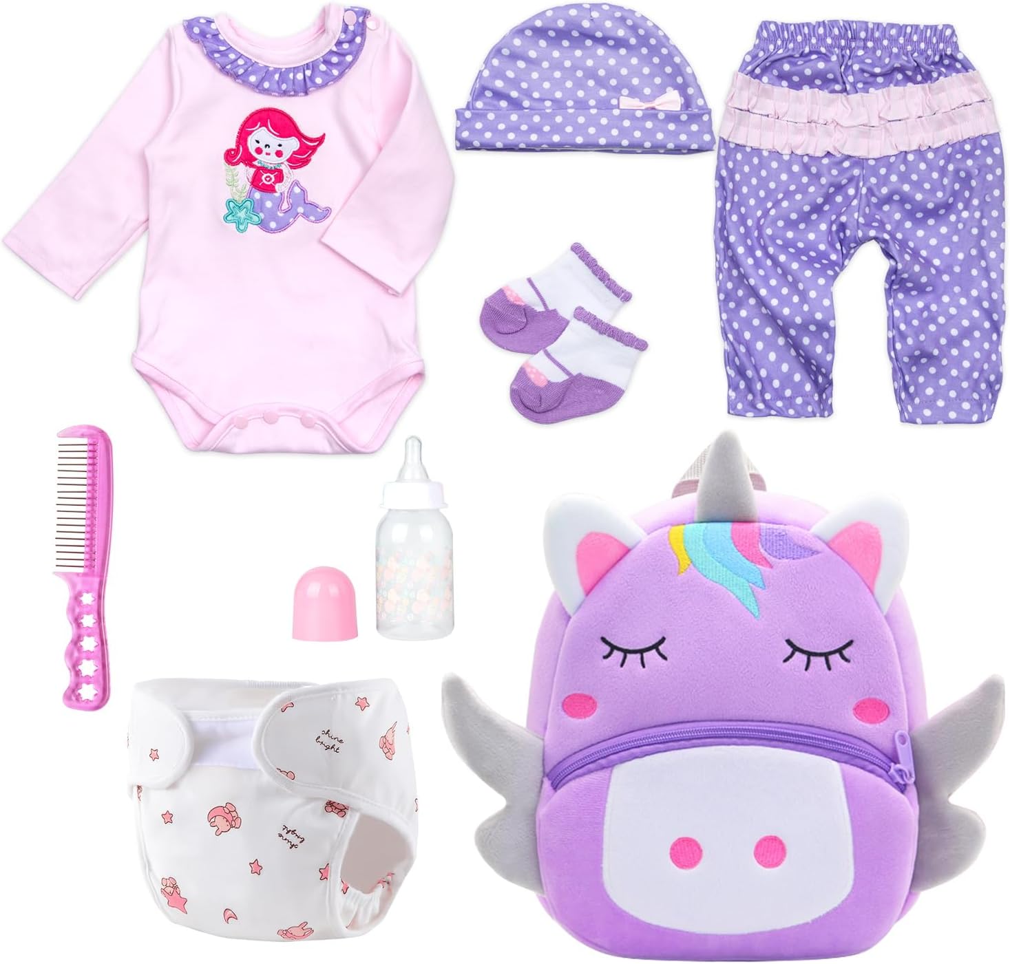 8 Pcs Reborn Baby Girl Doll Clothes Outfit Accessories with Backpack fit for 17-22 Inch Reborn Doll Newborn Baby Girl