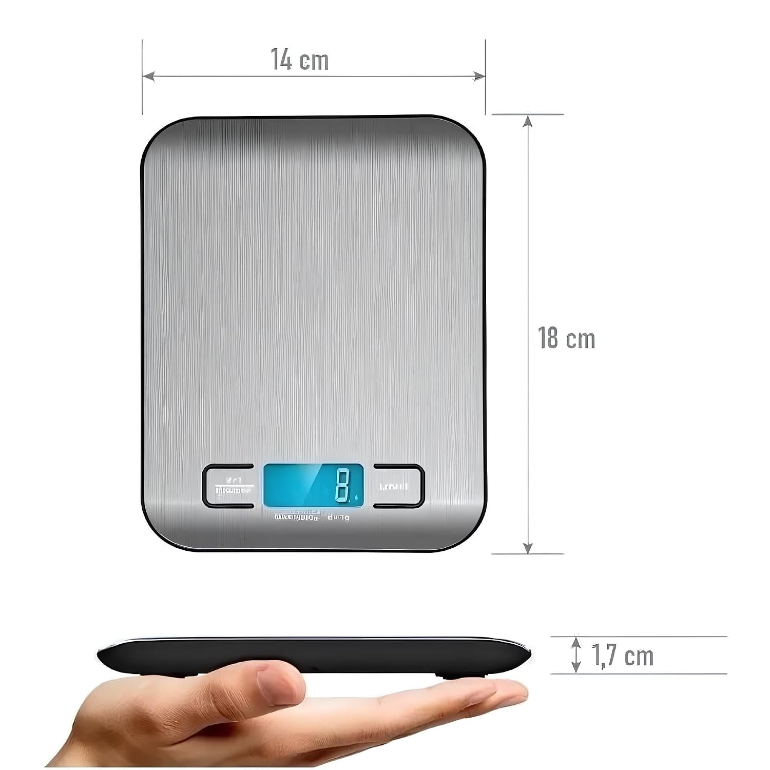 Balança de Cozinha Digital Linha Premium em Inox Resistente à Água Portátil Base Antiderrapante Visor de Alta Definição Pesagem Precisa de 1g a 10kg Durável Moderna e Ideal para Alimentos Frescos